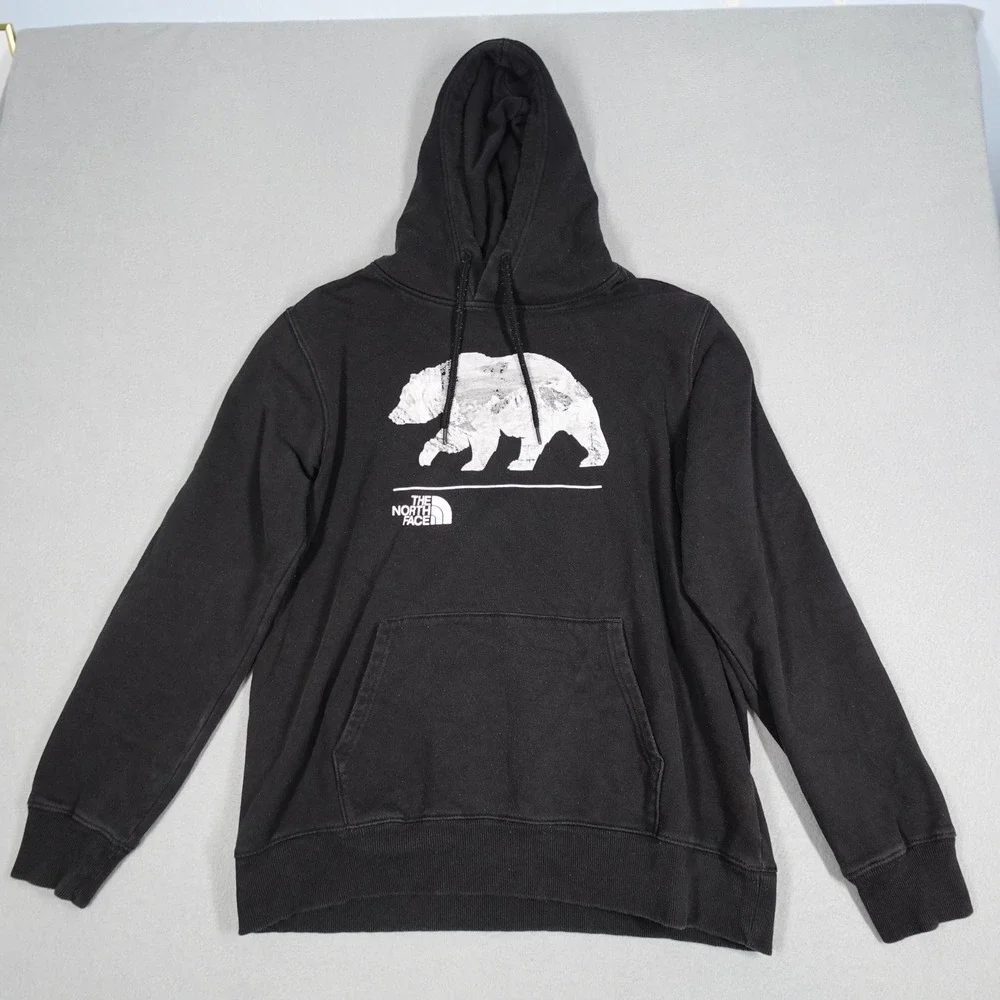 The North Face Hoodie Mens L Black Bear Graphic Pullover Outdoor Casual Fleece